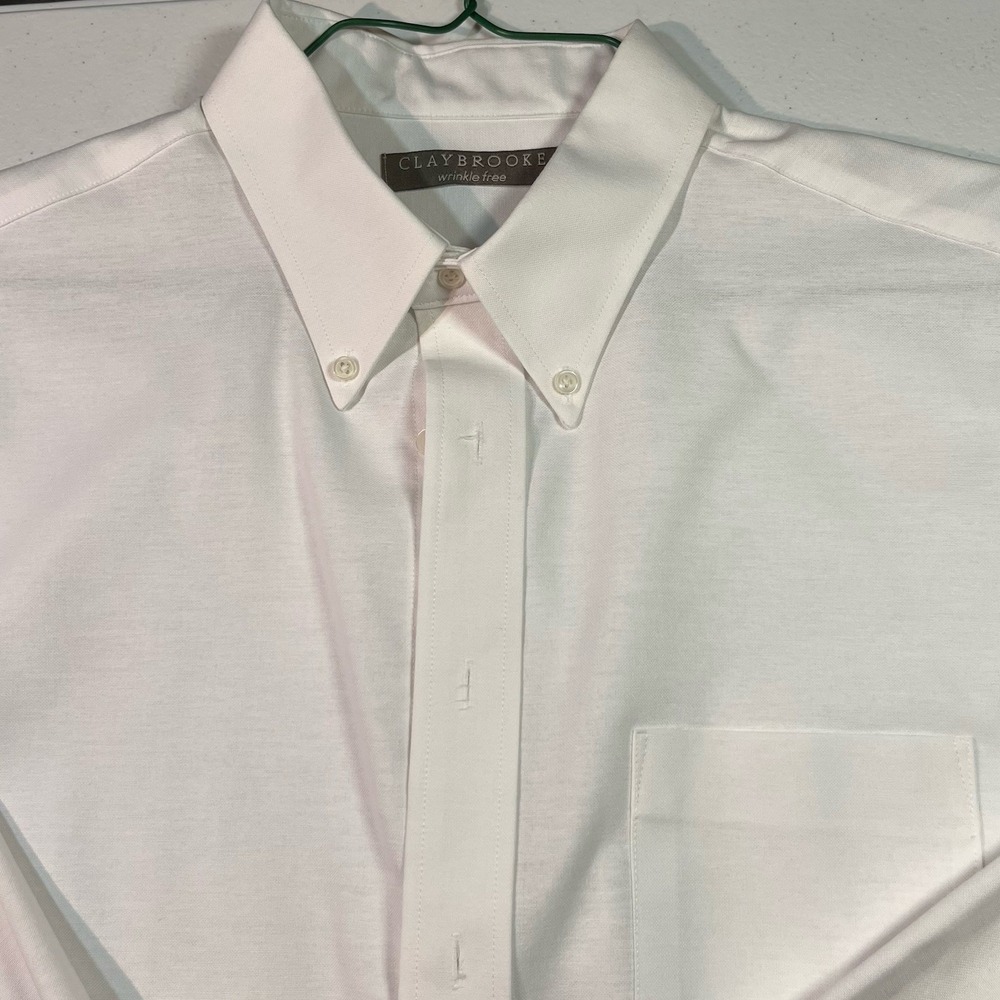 Claybrooke Wrinkle-Free Oxford Button-Up Mens Size‎ 17(34/35) White EUC